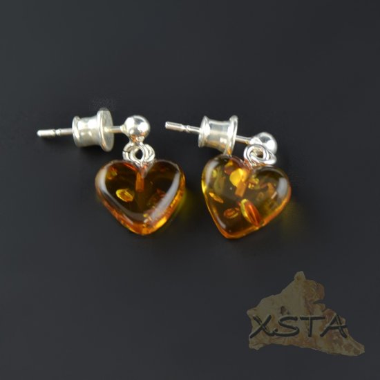  Baltic amber earrings congac heart shape
